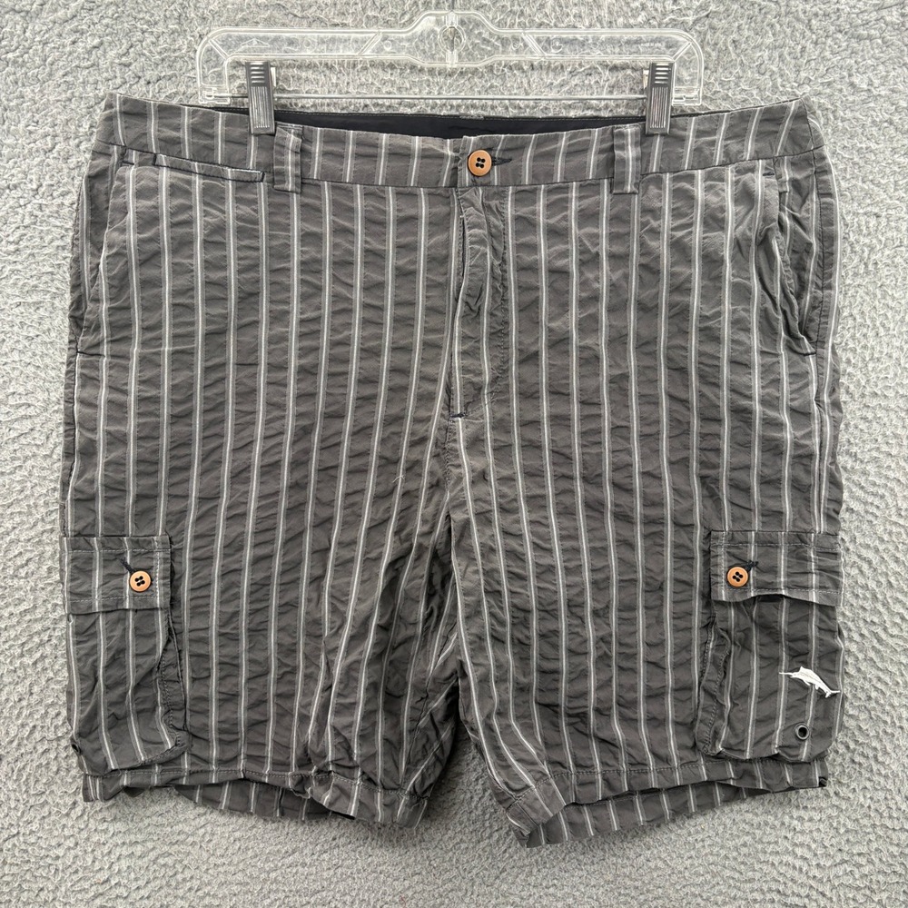 Tommy Bahama Relax Shorts Men 38 Gray Striped Seersucker Cargo Casual‎ Vacation